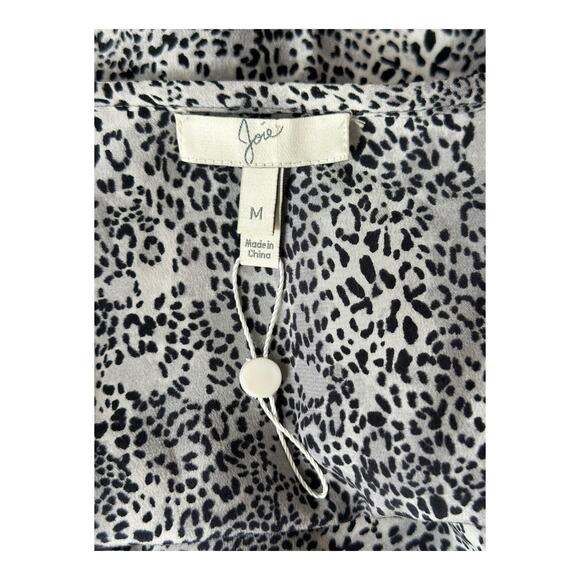 Joie Top Women Medium Gray Leopard Print 100% Silk V-Neck Office Dainty Feminine - Picture 6 of 8
